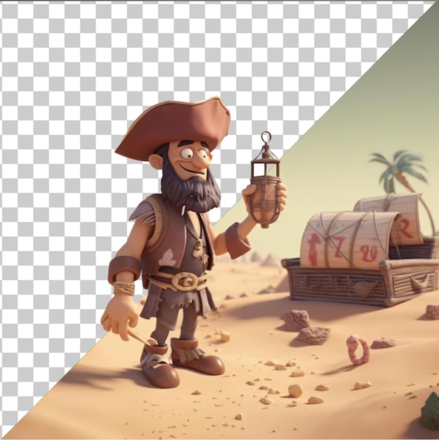 PSD Прозрачная psd картина 3d пиратская мультфильмная охота на скрытое сокровище на пустынном острове