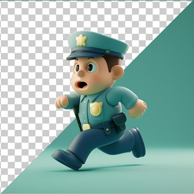 PSD transparent psd picture 3d police officer cartoon chasing a thief