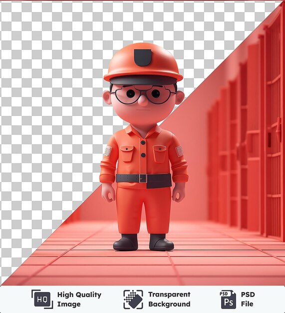 PSD transparent psd picture 3d prison guard cartoon monitoring prisoners in a jail cell