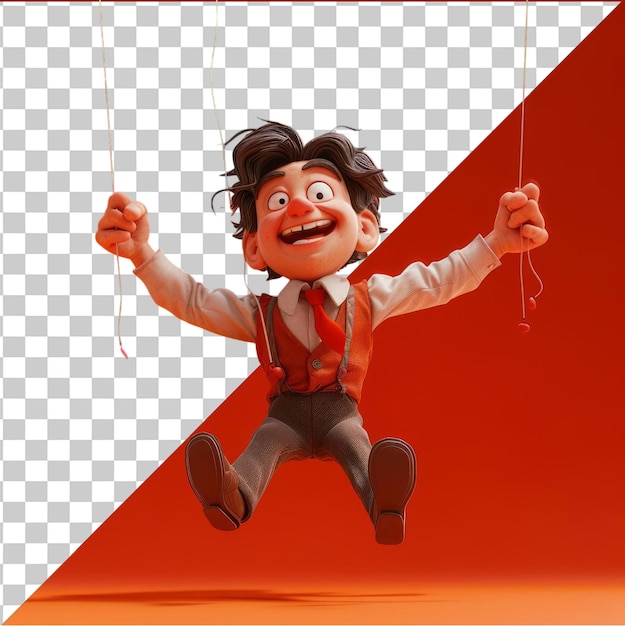 Immagine psd trasparente cartone animato 3d di burattinaio che controlla le corde delle marionette