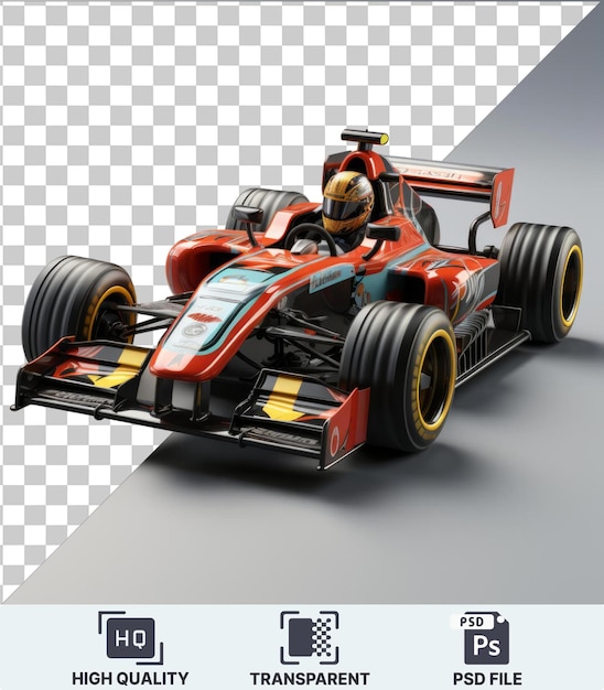 PSD transparent psd picture 3d race car driver cartoon accelerating on a race circuit