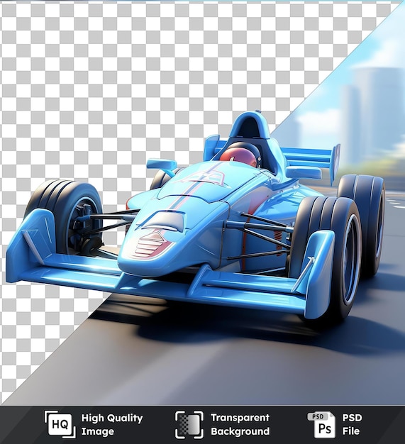 Transparent psd picture 3d race car driver cartoon accelerating on a racetrack image