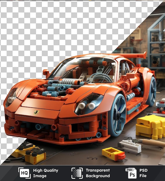 PSD transparent psd picture 3d race car mechanic cartoon fine tuning a high performance car