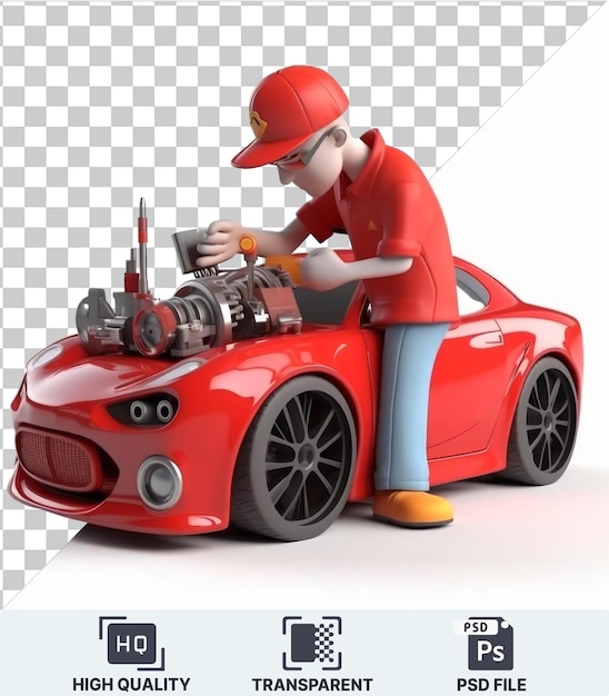 PSD transparent psd picture 3d race car mechanic cartoon finetuning a highperformance car