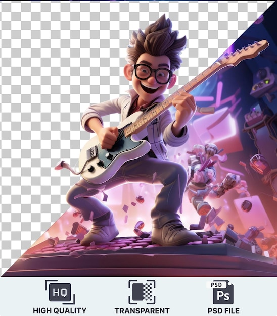 PSD transparent psd picture 3d rock star cartoon performing an electrifying concert