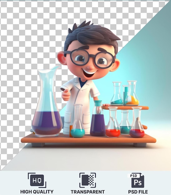 PSD transparent psd picture 3d scientist cartoon conducting experiments in a lab