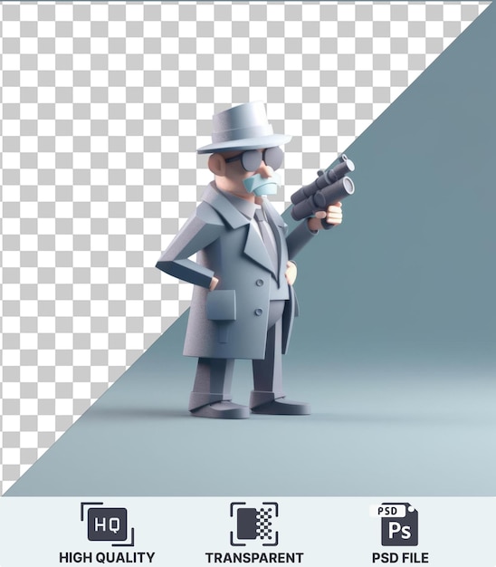 PSD transparent psd picture 3d spy cartoon on a secret mission