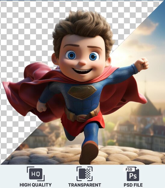 PSD transparent psd picture 3d superhero cartoon saving the day