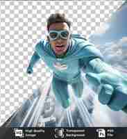 PSD 透明なpsd画像 3dスーパーヒーローアニメ 空を飛び回って救出する