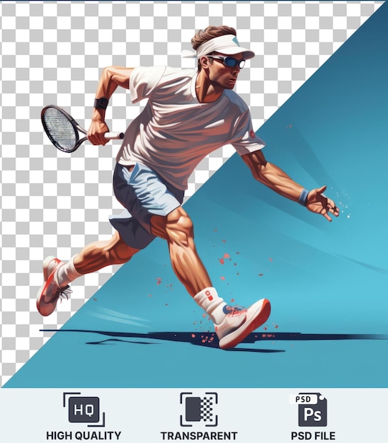 PSD immagine psd trasparente 3d del giocatore di tennis in cartone animato che fa un potente servizio