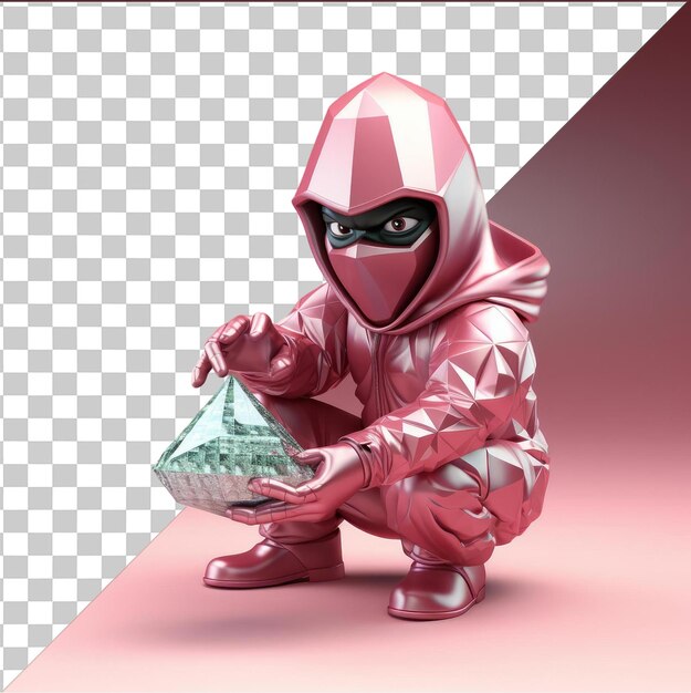 PSD transparent psd picture 3d thief cartoon stealing a diamond