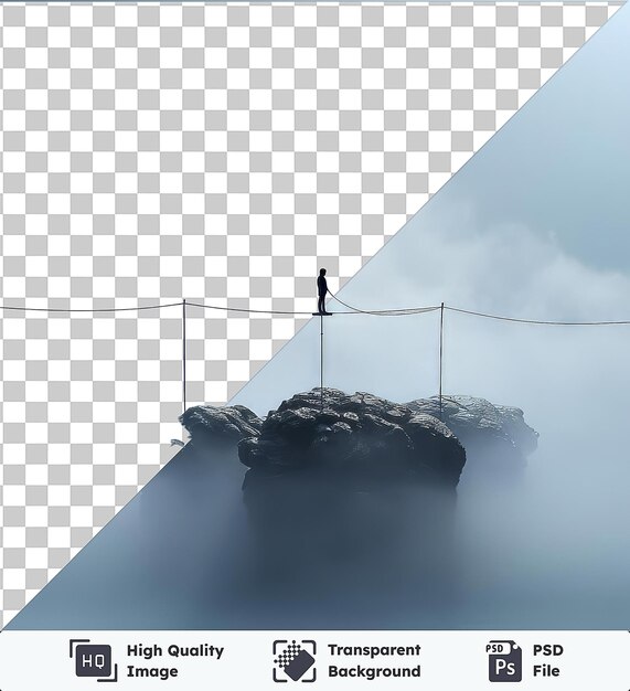 PSD transparent psd picture 3d tightrope walker performing at great heights photo by person