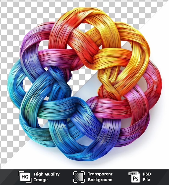 Transparent psd picture abstract color weave vector symbol interlace rainbow colored yarn on a isolated background