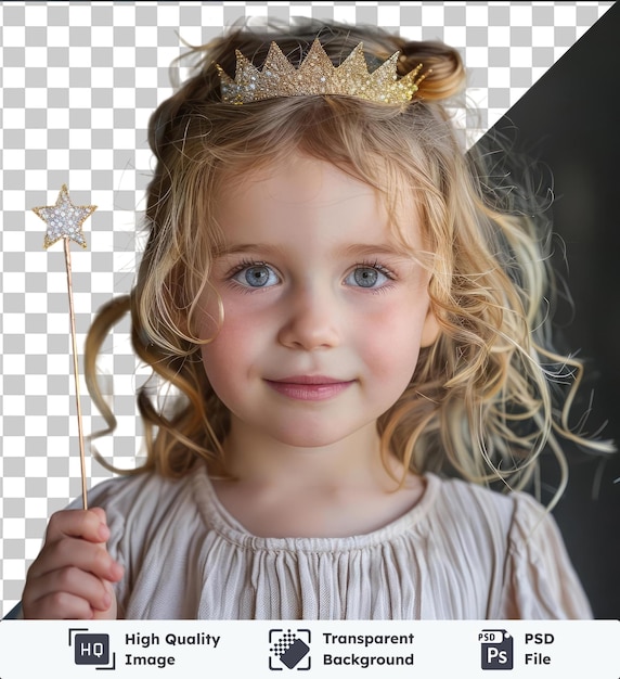 PSD Прекрасная сказочная принцесса романтическая история из страны чудес маленькая фея с короной и волшебной палочкой заклинает палочку