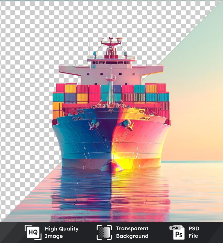 PSD transparent psd picture big transport ship with containers with goods the open sea generative ai