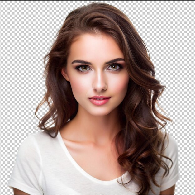 PSD transparent psd picture brunet cheerful young woman beauty portrait perfect makeup long chic elegant hair model tests