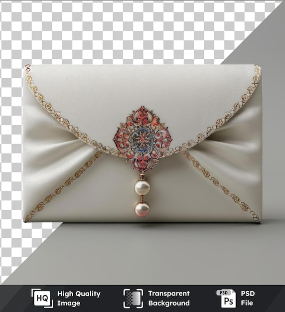 Transparent psd picture charity envelope for ramadan adorned with a pink and red flower and a red and pink flower placed on a transparent background