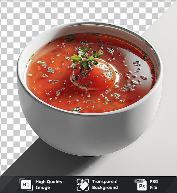 PSD 透明なpsd画像 冷凍ガズパチョスープ 白い鉢に透明な背景に 暗い影を背景に
