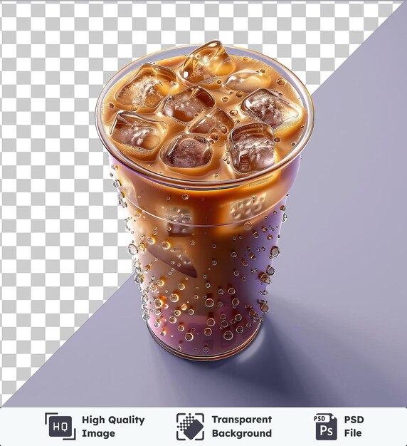 PSD transparent psd picture cup of iced coffee with ice cubes in a glass