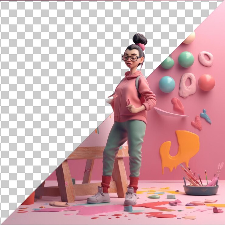 PSD 투명한 psd 그림 d 화가 만화가 캔버스에 걸작을 만니다.