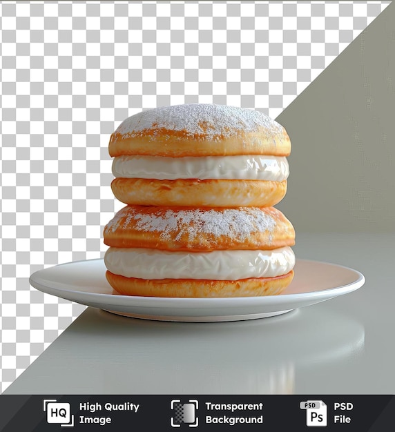 PSD transparent psd picture dorayaki donuts with frosting on a white plate placed on a transparent background against a white wall with a reflection visible in the background