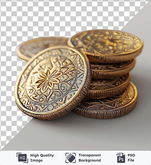 PSD monete trasparenti per l'eid al-fitr per il ramadan su uno sfondo trasparente con monete dorate e marroni