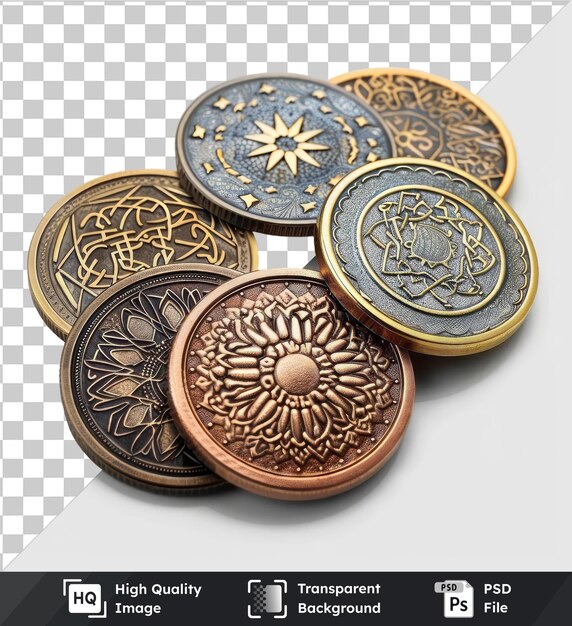 PSD transparent psd picture eid al fitr coin set for ramadan displayed on a transparent background featuring gold brown and gold and brown coins