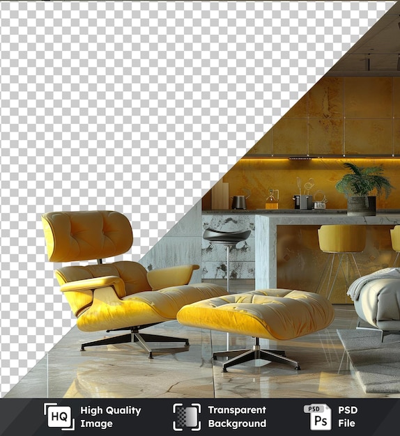 PSD transparent psd picture featuring quark chairs yellow chair green plant against white wall and