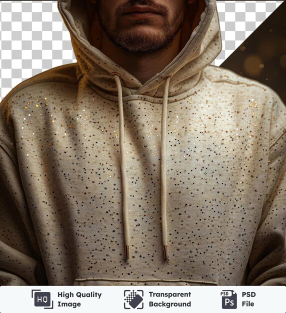 PSD transparent psd picture front view capture a hoodie champagne technical materials fabric label