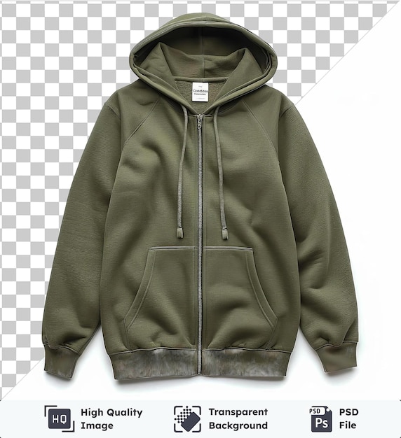 PSD transparent psd picture front view capture a premium hoodie khaki cotton material fabric label
