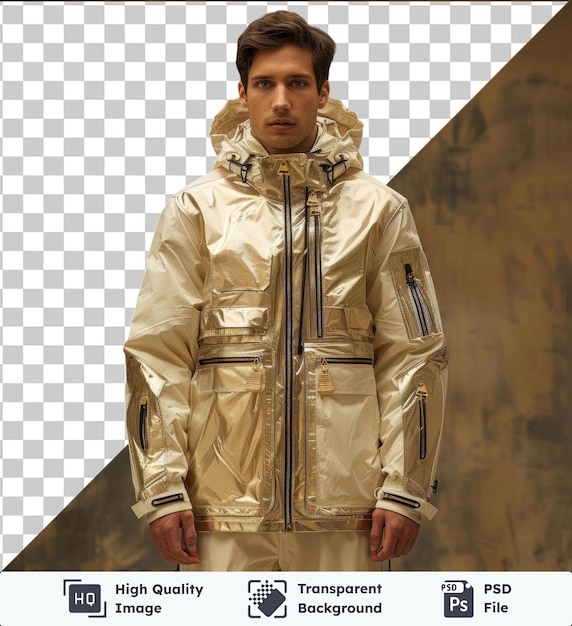 PSD transparent psd picture front view capture a premium jacket champagne technical materials fabric label material material material material material material material material material