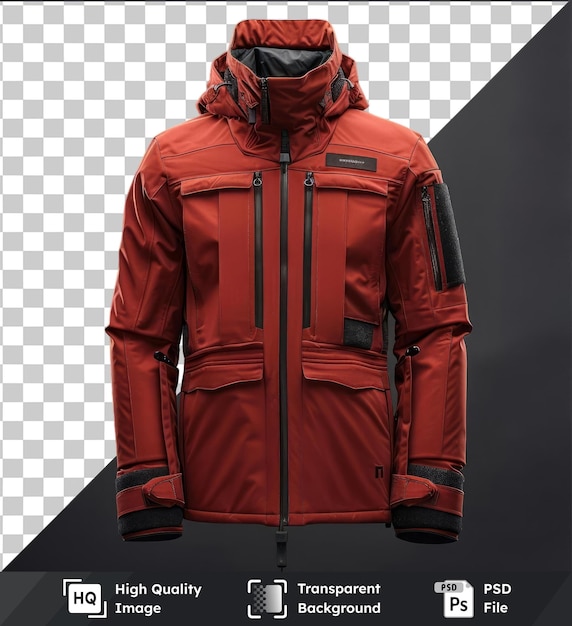 PSD transparent psd picture front view capture a premium jacket red technical materials fabric label material material material material material material material material material