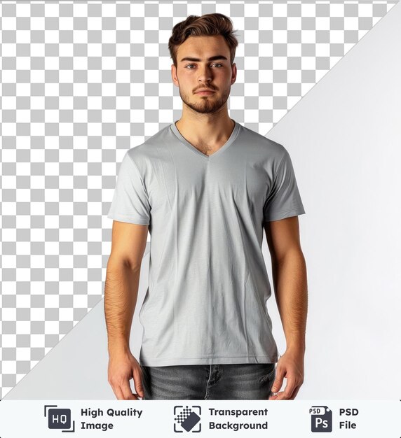 Transparent psd picture front view capture a premium t shirt gray technical materials fabric label