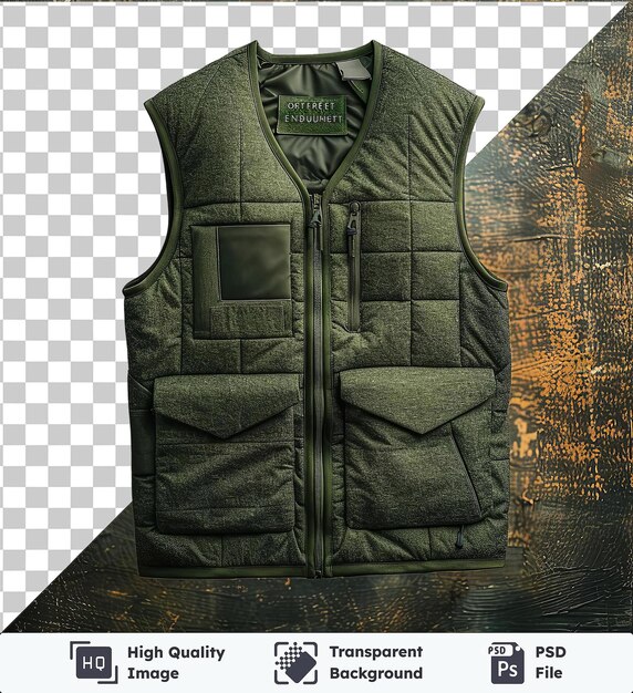 PSD transparent psd picture front view capture a vest green technical materials fabric label no people no people no people no people no people no people no