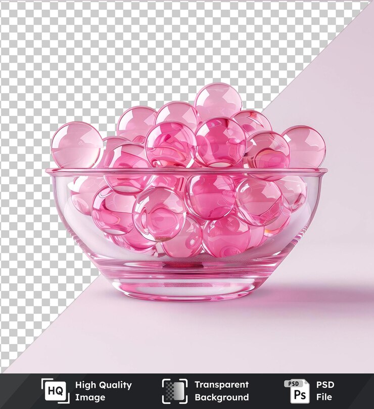 PSD transparent psd picture glass bowl with pink balls isolated on transparent background