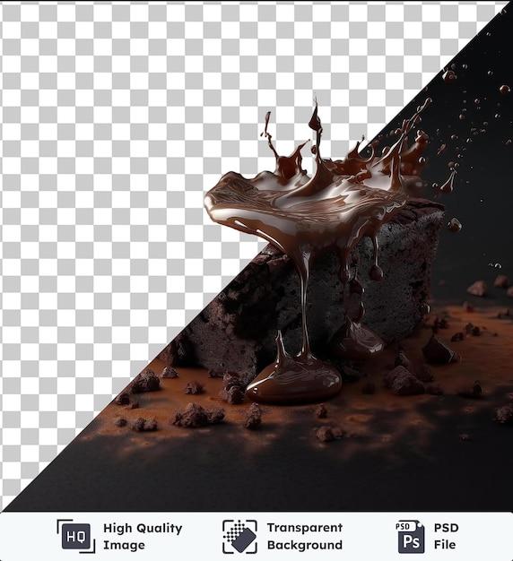 PSD 透明なpsd画像 黒い背景にチョコレートのアイスとスプリンクルを塗った粘り気のあるチョコレスブラウニー