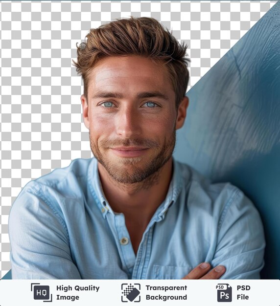 PSD transparent psd picture handsome man blue shirt office manager emotions smile person person person person person person person person