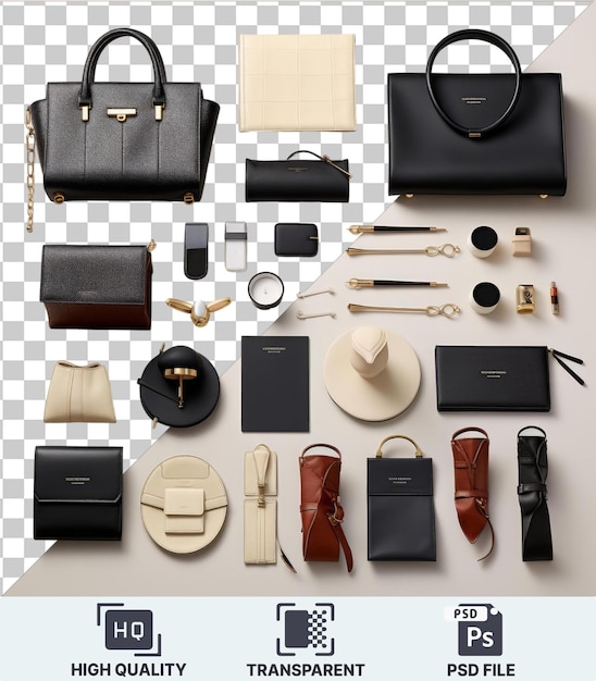 PSD Прозрачная psd картинка высококлассная коллекция дизайнерских сумочек, набор все в одном