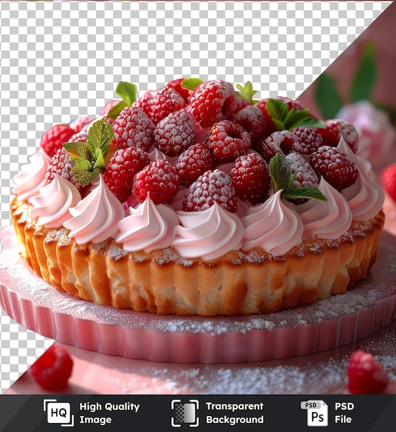 PSD transparent psd picture linzer torte topped with fresh raspberries and green leaves