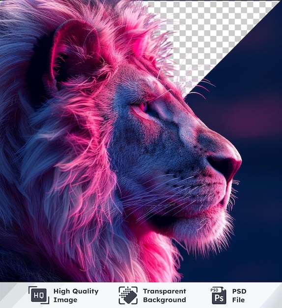 PSD immagine psd trasparente di una faccia da primo piano di un leone con il naso rosa, la bocca chiusa e gli occhi marroni