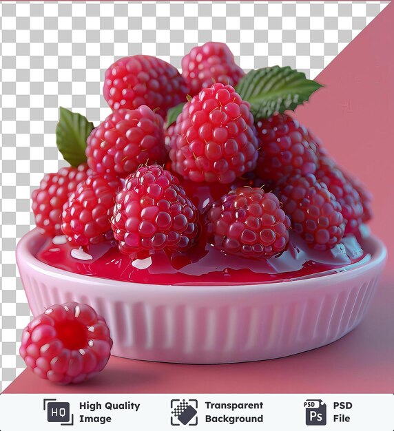 Transparent psd picture luscious raspberry coulis in a white bowl