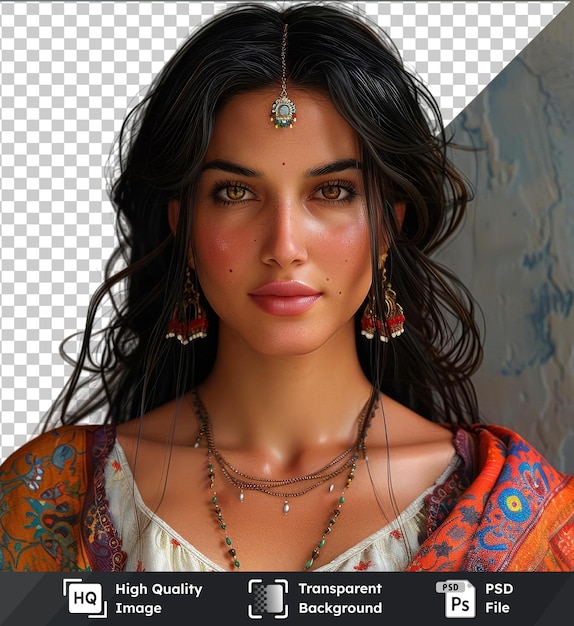 PSD ユニークなアクセサリーと衣装を着たインド人の茶色のモデルの透明なpsd写真