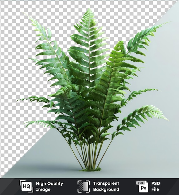 PSD Прозрачная psd-картина цветка папоротника в вазе с зелеными листьями и стеблом под серым небом
