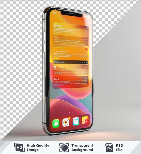 PSD Прозрачный макет телефона с уведомлениями в 3d на белой и серой стене