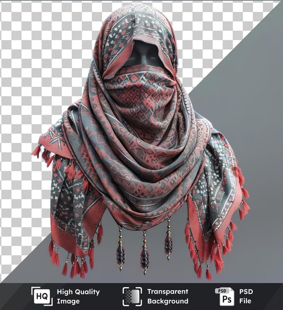 Transparent psd picture ramadan traditional shemaghur scarf with a red head