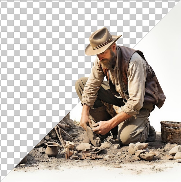 PSD 투명한 psd 사진 현실적인 사진 고고학자 _ s 고고학적 발굴 한 남자가 입고