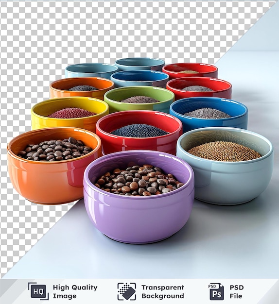 PSD Прозрачный набор картин из миски с пищей для домашних животных с различными цветами и размерами, включая белый