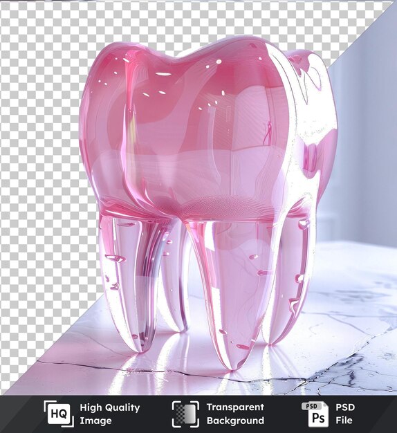 PSD transparent psd picture a sore tooth amidst healthy teeth with a shiny reflection and a white shelf in the background