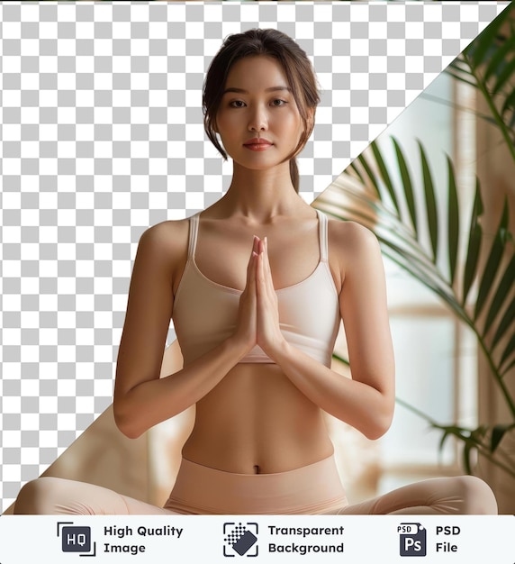 PSD transparent psd picture sporty asian woman doing yoga practice concept of healthy life and natural balance between body and mental development