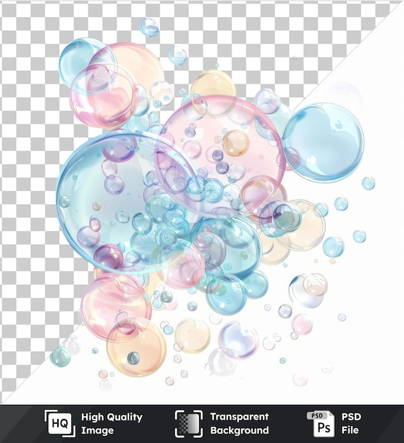 PSD transparent psd picture vector bubble clusters symbol transparent aqua pink blue bubbles on a isolated background